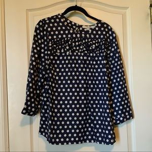 Boden navy white polka dot blouse shirt Sz 12